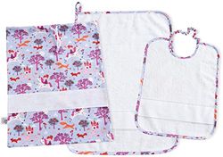 FILET - Kinderdagverblijfset, 3 stuks, sprookjespatroon, met Aida canvas om te borduren, bestaande uit tas, handdoek en slabbetje van witte badstof, 100% katoen, gemaakt in Italië