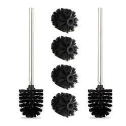Relaxdays Toilet Brushes, Set of 2, 4X Replacement Heads, Stainless Steel Handle, Bathroom, H x diam. 35 x 8 cm, Black