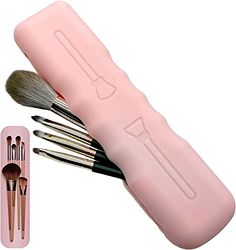 ALEXOUN Supporto per pennelli da trucco in silicone, borsa per trucco, borsa per trucco, borsa per trucchi, pennelli da trucco, pennelli da trucco, astuccio per pennelli da trucco (rosa)