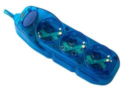 Electraline 59639 Extensão de 3 tomadas com interruptor, cabo 3G1 3 m, cor azul transparente, 250 V