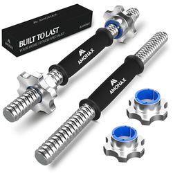 Amonax Barre Manubri Palestra in Ghisa, Barre Manubrio da 40 cm con 4 Collari Spinlock in Metallo, Coppia di Barre Manubri per Piastre di Peso Standard 25mm, Attrezzatura da Palestra per Casa