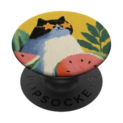 Girly | gato blanco | Gafas de sol | gato negro con limón PopSockets PopGrip Adhesivo