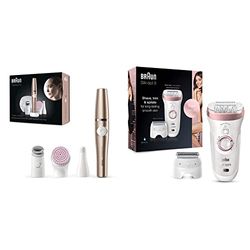 Braun FaceSpa Pro 921 Épilateur Visage Bronze Avec 3 Accessoires & Silk-épil 9 Épilateur Électrique Femme, Tête De Rasage Et Tondeuse Blanc/Or Rose, Technologie De Pincettes Micro-Grip