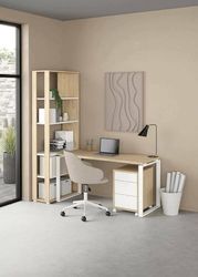 Dmora Severine Desk, Multipurpose Writing Desk, Office Table for PC Holder, Worktop, 184 x 80 x H 205 cm, Oak and White