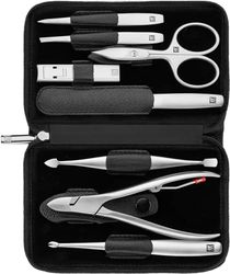 ZWILLING Set manicure, 8 pezzi, cura completa delle unghie, pedicure, formato da viaggio, custodia in vera pelle con cerniera, premium, Nero
