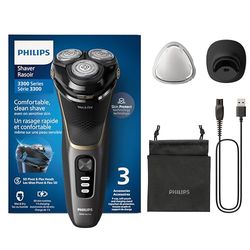 Philips Electric Shaver 3000 Series - Wet & Dry Electric Shaver for Men with SkinProtect Technology in Deep Black, Pop-up Beard Trimmer, Charging Stand, Travel Pouch (Model S3342/13)