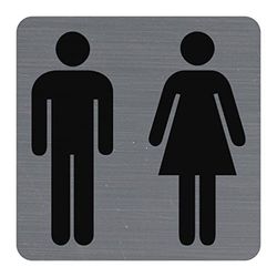 Exacompta - Ref. 67178E - 1 male/female toilet adhesive door plate - Printed signage wall plate - On all supports - Brushed aluminium look - Dimensions: 7.5 x 7.5 cm