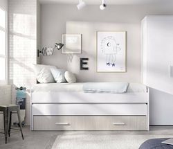 Dmora - Lit d'enfant Fleckner, Couchette pour Chambre d'enfant, Ensemble de Chambre, Support de Matelas, 200x98 h70 cm, Blanc et Chêne Clair