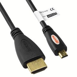 mumbi 2,00 m Premium High Speed Micro HDMI-kabel Full HD 3D / Micro HDMI D-mannelijke naar HDMI A male vergulde contacten, zwart