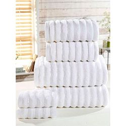 Rapport Home Rapport-Ribbed-Lot de 6 Serviettes de Toilette Blanc côtelées 100% Coton, 6 Piece Bale