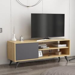 Hanah Home Stijlvolle tv-unit, eiken en antraciet, 120 cm x 35 cm x 48,1 cm, 100% melamine gecoat particle board, 18 mm dik, wandmonteerbaar met meerdere planken