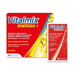 VITALMIX Energia +, Integratore Alimentare Energizzante in caso di Stanchezza Fisica e Muscolare - Energia Fisica, Stress, Sport - 12 Bustine Monodose, Senza Lattosio e Senza Glutine