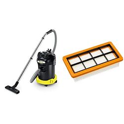 Kärcher Aspirapolvere AD 4 Premium, 600 W, 17 l, Giallo/Nero + Kärcher Accessorio Per Aspiratori Wd+Ad - Filtro Plissettato Piatto Per Ad 3 Premium per AD