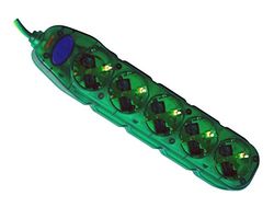 Electraline 59644 Tomada com interruptor de 5 tomadas, cabo 3G1 de 1,5 m, cor verde transparente