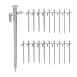 Relaxdays Set da 20x Picchetti da Tenda, Pioli Ancoraggio su Terreni Duri, Acciaio Zincato, con Ganci, L: 20 cm, Argento, Inox