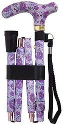 Aidapt Patterned Fold Down Adjustable Height Lightweight Walking Stick with Anti Slip Ferrule Foot for Stability and Confidence when Walking Supplied with a Hanging Carry Strap and Handle