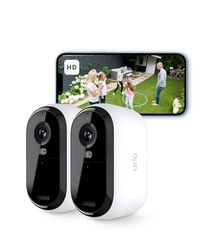 Arlo Essential 2 Camara Vigilancia WiFi Exterior HD, Camara Vigilancia WiFi Interior, Sensor de Movimiento, Alarmas Para Casa, Visión Nocturna En Color, Prueba Arlo Secure Incluida, 2 Cámaras, Blancas