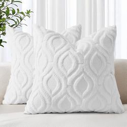 decorUhome Uppsättning av 2 kuddfodral i fuskpäls 40 x 40 cm, dekorativt mjukt plysch fluffigt sammetskuddöverdrag 40 x 40 cm, fyrkantig boho neutralt kuddfodral för soffa, vit