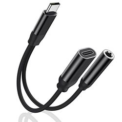 Adaptador de auriculares y carga, USB C a jack de 3,5 mm, adaptador de audio auxiliar [2 en 1] de carga rápida, convertidor de cable trenzado para Samsung S22/S20+/Note 20, Huawei Mate40/30/P40