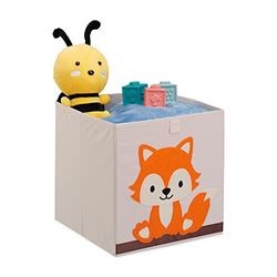 Relaxdays Bac de Rangement pour Enfants, Motif Renard, HxLxP : 33x33x33 cm, boîte Tissu, Panier à Jouets, Beige/Orange