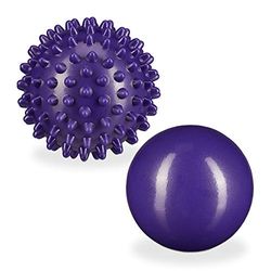 Relaxdays massagebal 2 stuks, glad, met stekels, hard, gevuld met water, zelf massage faciabal, Ø 6,5 & 7 cm, paars