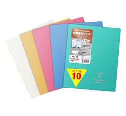 Clairefontaine 951841Cpack Lot de 10 Cahiers Agrafés Koverbook Silver - 17x22 cm - 96 Pages Lignées avec Marge - Papier Blanc 90 g - Couverture Polypro Opaque - Couleur Aléatoire