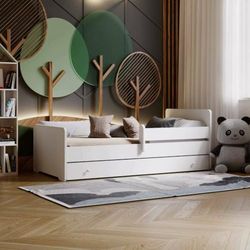 Dmora - Lit d'enfant Sosnowiec, Couchette pour Chambre d'enfant, Ensemble de Chambre, Support de Matelas, 85x164 h63 cm, Blanc
