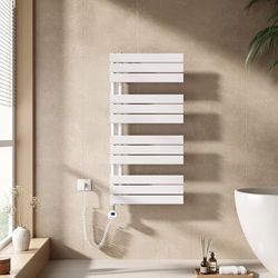 EMKE Elektrische handdoekdroger, 1041 x 500 mm, handdoekhouder met thermostaat, handdoekwarmer voor badkamer, wit, 600 W, elektrische handdoekdroger