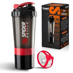K-MART Protein Shaker Bottle 500ml with Extra Compartment | BPA-Free Protein Bottle Shaker for Protein Shakes | Leak Proof & Dishwasher Safe | Protein Shake Gym Bottles for Men & Women (Red)