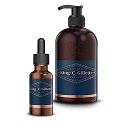 King C. Gillette Gel para Barba y Rostro con Agua de Coco, Aceite de Argán y Aceite de Aguacate, 350 ml + Aceite para Barba Hombre con Aceites de Origen Vegetal, 30 ml, Regalos Originales para Hombre
