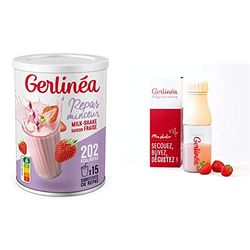 Gerlinéa Boisson Milkshake goût Fraise + Shaker, Substituts de repas riche en protéines Poudre à reconstituer contient 15 repas, Shaker inclus