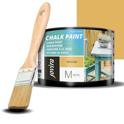 JOVIRA PINTURAS Chalk Paint - Vernice gessata all'acqua opaca + Pennello speciale per legno. Rinnovate i vostri mobili con creatività. (375 Millilitri, Senape + Pennello)