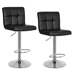 SONGMICS Banqueta de bar conjunto de 2, cadeiras de bar reguláveis em altura em pele sintética, banco de cozinha giratório em 360° com encosto e apoios para os pés, aço cromado, preto LJB64B