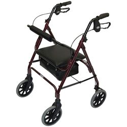 Days Lightweight Folding Rollator Walker – Mobility Aids, Adjustable Walking Frame with Padded Seat, Lockable Brakes, Ergonomic Handles, Walking Aid, Portable Walker for Elderly, Medium – Ruby Red