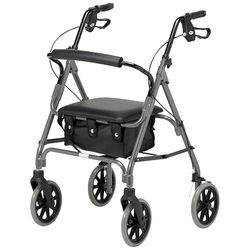 Days Lightweight Folding Four Wheel Rollator Walker with Padded Seat, Lockable Brakes, Ergonomic Handles, and Carry Bag, Limited Mobility Aid, Quartz, X-Small