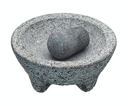 KitchenCraft World of Flavours - Ensemble Pilon Et Mortier Mexicain, Granit Naturel, 20 cm (8''), Gris