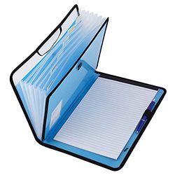 D.RECT File Set with Expandable and Portable Briefcase | Sorter for Documents with Button Closure | 7 Compartments | A4 | Blue