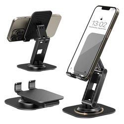 GlasFlength Support Téléphone Portable, Support de Téléphone Pliable 360° Support Téléphone Bureau Multi-Angles Réglable Compatible avec Samsung Huawei iPad Mini iPhone Tous Les Smartphones (Noir)