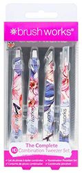 Brushworks HD 4 Piece Combination Tweezer Set - Floral