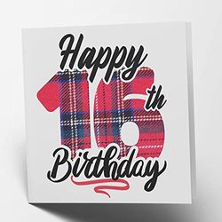 Maturi Happy 16th Birthday Tartan Greetings Card - Blank Inside, 15.5 x 15.5 cm Square