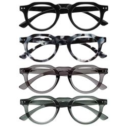 OPULIZE RIO Gafas de Lectura con Filtro de Luz Azul Pack de 4 - Montura Parte Superior Plana - Negro, Azul, Verde, Gris - Hombres y Mujeres - BBBB53-1367 - +2.50