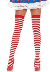 Leg Avenue Nylon Thigh Highs with Stripe (White/Red)