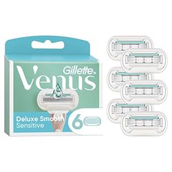 Gillette Venus Deluxe Smooth Sensitive Razor Blades Women, Pack of 6 Razor Blade Refills, Lubrastrip with A Touch of Aloe Vera, SkinCushion Helps Protect From Shave Irritation