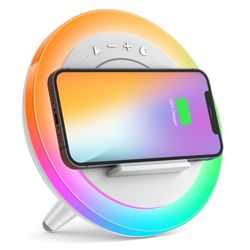 Silent Bluetooth speaker, bedside lamp with wireless charger, the best creative gift festival for girls, boys, fathers and mothers (wireless charging 5W), white