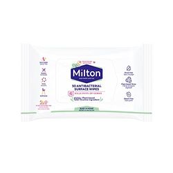 Milton - Lingettes Désinfectantes surfaces SANS RINCAGE, Alcool de betterave, Biodégradable, Efficaces sur bactérie et virus, Fabrication Française, Blanc, 30 Unité (Lot de 1)