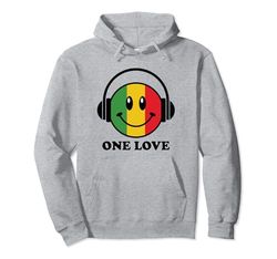 One Love Rasta Reggae Musica Cuffia Smile Face Rastafari Felpa con Cappuccio