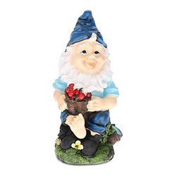 Relaxdays Trädgårdstomte med bärkorgar, väderbeständig, frostsäker, HBT 24 x 12 x 12 cm, trädgårdsfigur tomte, konstgjord sten, färgglad