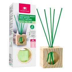 CRISTALINAS | Ambientador Mikado cubo de madeira com hastes de vime | aroma jasmim, 100% puro, duração de 4 semanas, 30 ml, 0% álcool