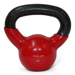TITAN LIFE Unisex - volwassenen kettlebell 4kg rood. Cast Iron incl. vinyl, één maat