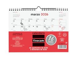 Finocam Neutrale wandkalender, 16 maanden 2025/2026, maand, september 2025 - december 2026 (16 maanden), neutraal Spaans